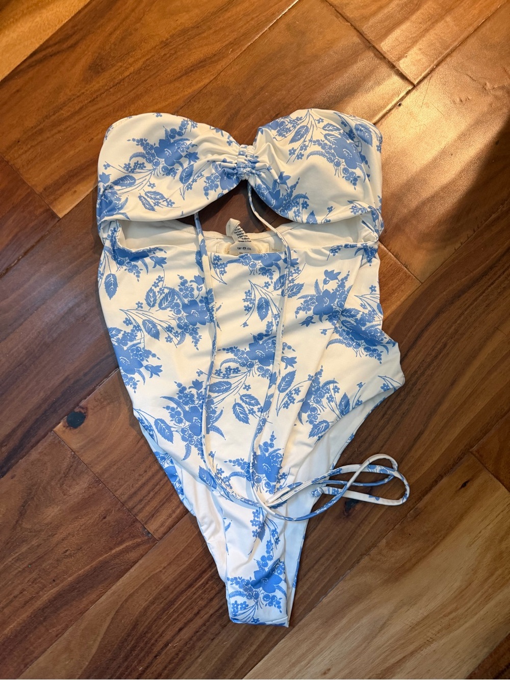 LoveShackFancy White and Blue Floral One-Piece Swimsuit
